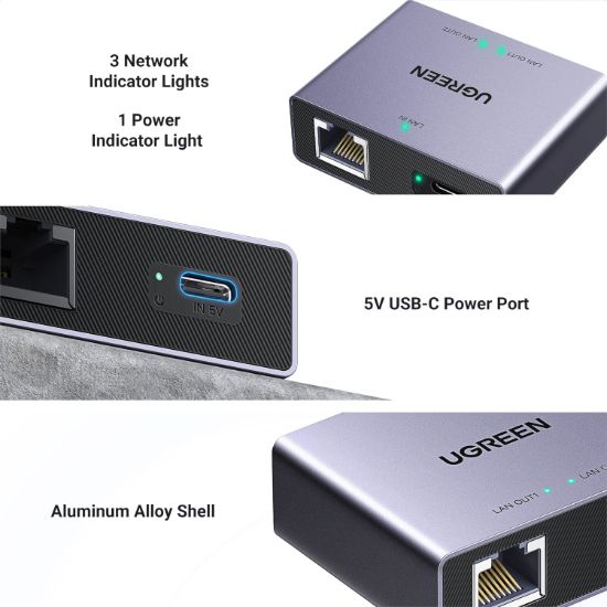 Picture of UGREEN 1-to-2 Gigabit Ethernet Splitter, 1000Mbps LAN Network Adapter