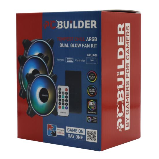 Picture of PCBuilder Tempest Chill Fan Kit 3x120MM Dual Glow ARGB Fan + Controller + RF Remote