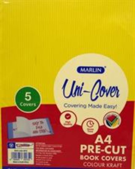 Picture of Marlin Kids A4 Precut Book Cover Yellow 5 Pack