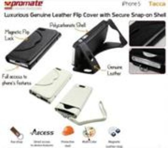 Picture of Promate White  Tacca iPhone 5 Luxurious Genuine Leather Flip Cover