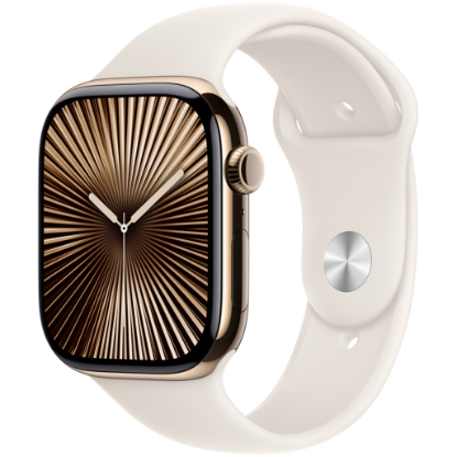 Picture of APPLE Apple Watch Series 10 GPS + Cellular 46mm Gold Titanium Case with Starlight Sport Band - M/L,Model A3003