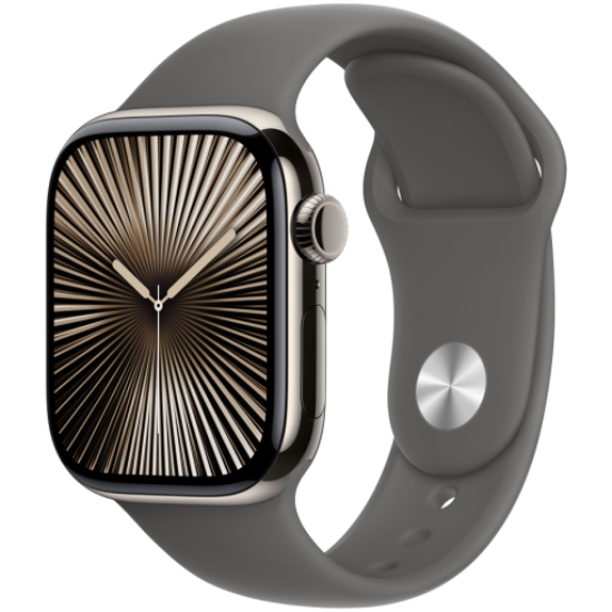 Picture of APPLE Apple Watch Series 10 GPS + Cellular 42mm Natural Titanium Case with Stone Grey Sport Band - M/L,Model A3001