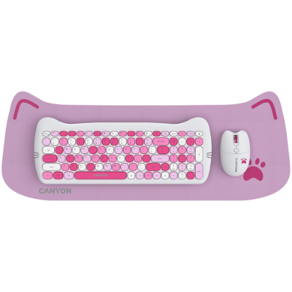 Picture of CANYON CANYON HSET-W6 EN Keyboard+Mouse Kitty Edition AAA+АА Wireless Pink