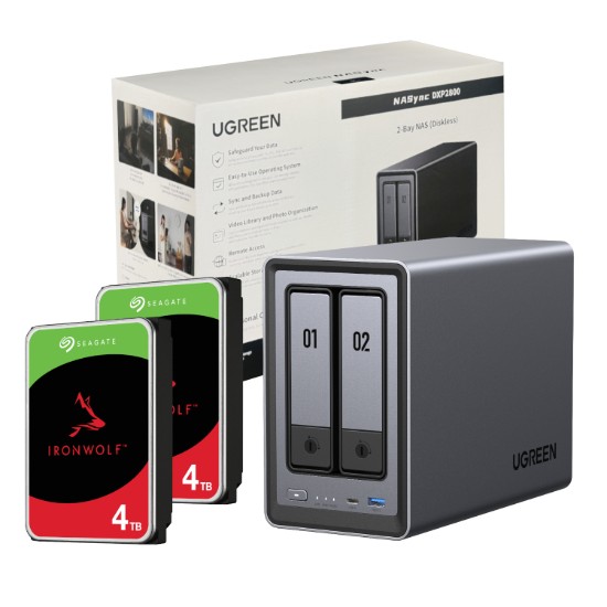 Picture of UGreen NASync DXP2800 2 Bay NAS with Seagate Ironwolf NAS 8TB SATA Hard Drive Bundle (2x 4TB)