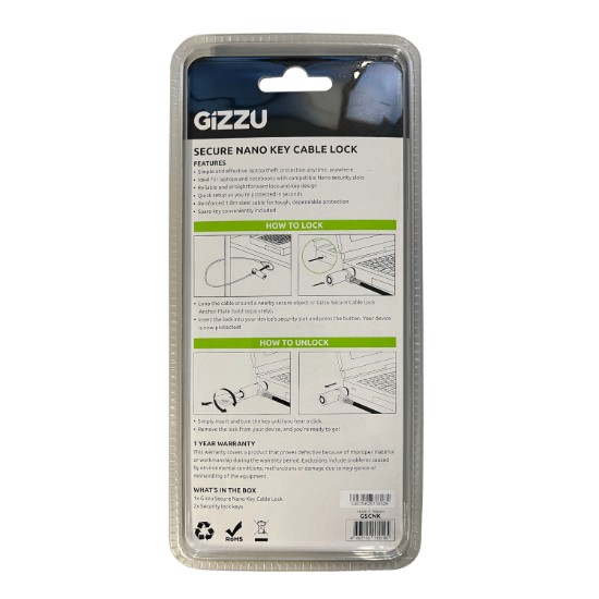 Picture of GIZZU 1.8m Nano Key Lock Security Cable with Key